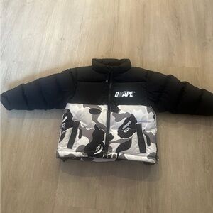Bape Kids Black & White Camo Puffer Jacket